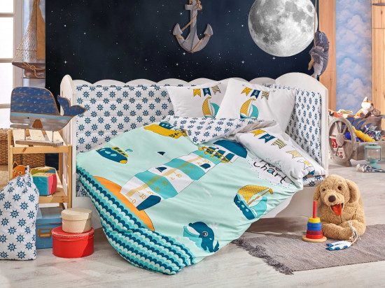 Комплект постельного белья с одеялом «Baby Sailor» (минт, поплин)