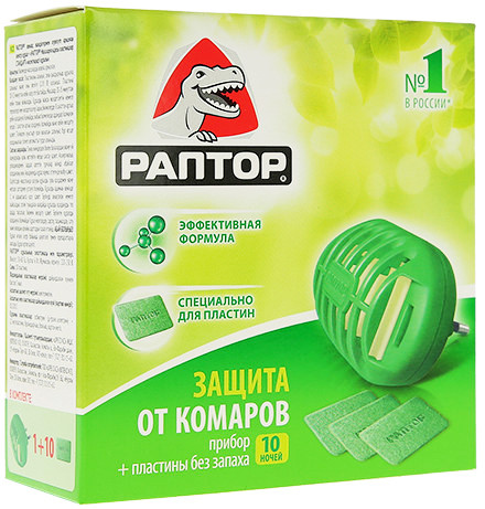 Комплект: прибор, пластины от комаров без запаха (10 ночей)