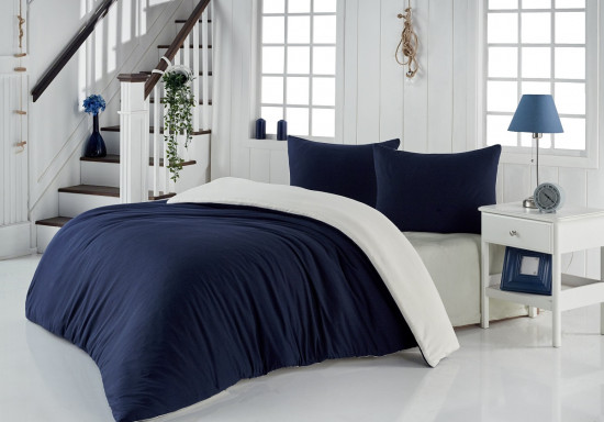 Комплект постельного белья Sofa (евро, трикотаж, 2 наволочки 50х70, синий-кремовый)