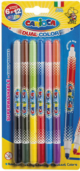 Фломастеры двусторонние (смываемые, 12 цветов, 6 шт.)