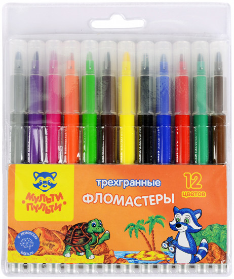 Фломастеры трехгранные (смываемые, 12 цветов)