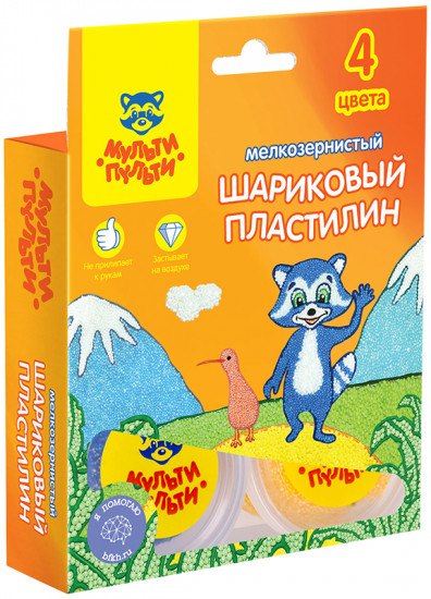 Пластилин шариковый (мелкозернистый, 4 цвета)