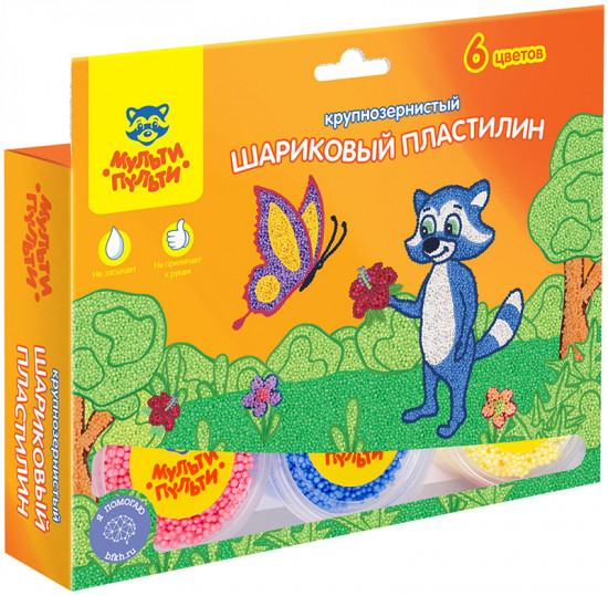 Пластилин шариковый (мелкозернистый, незастывающий, 6 цветов)