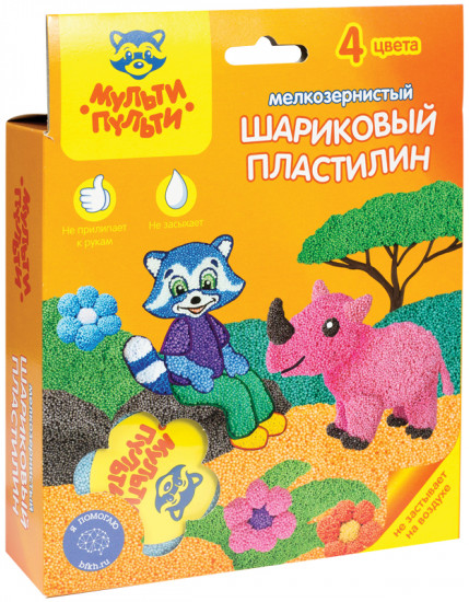 Пластилин шариковый (мелкозернистый, незастывающий, 4 цвета)