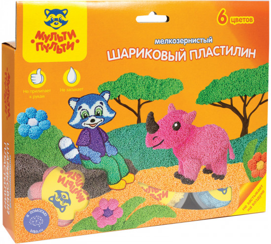 Пластилин шариковый (мелкозернистый, незастывающий, 6 цветов)