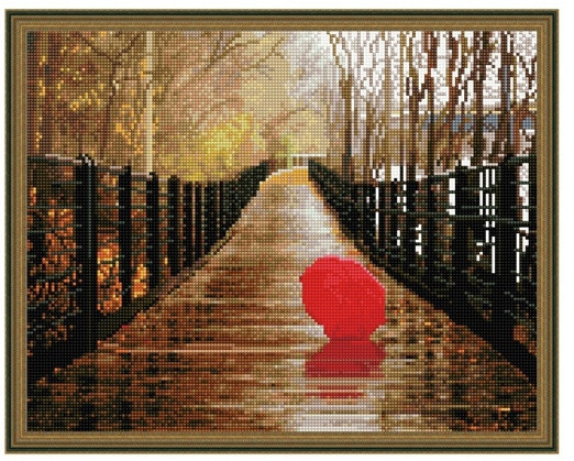 Картина мозаикой с нанесенной рамкой «Осенний мостик» (40×50 см, 34 цвета)