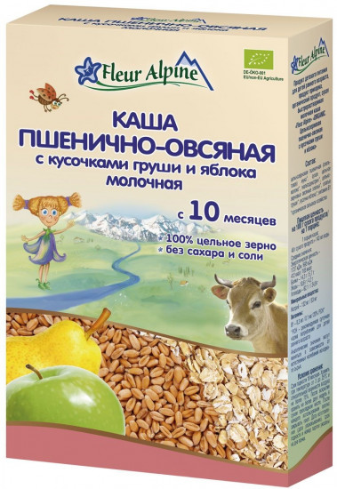 Каша молочная «Пшенично-овсяная с кусочками груши и яблока»