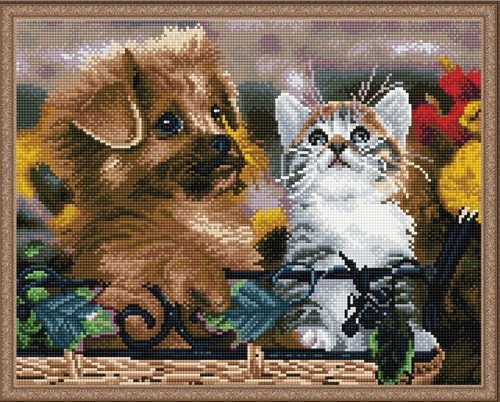 Картина мозаикой с нанесенной рамкой «Два друга» (40×50 см)