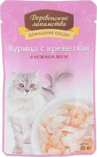 Корм для кошек с курицей и креветками в нежном желе