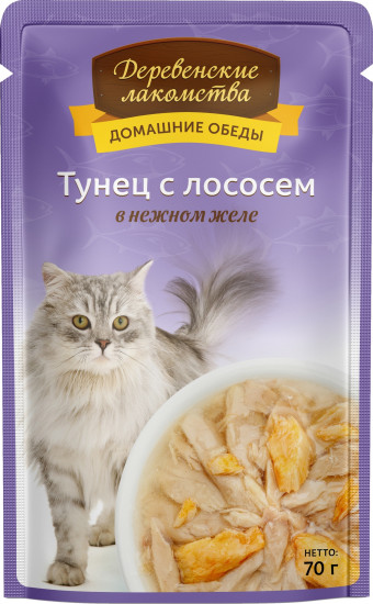 Корм для кошек с тунцом и лососем в нежном желе