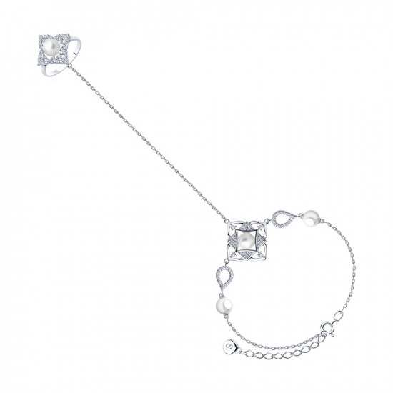 Браслет из серебра с жемчугом Swarovski и фианитами