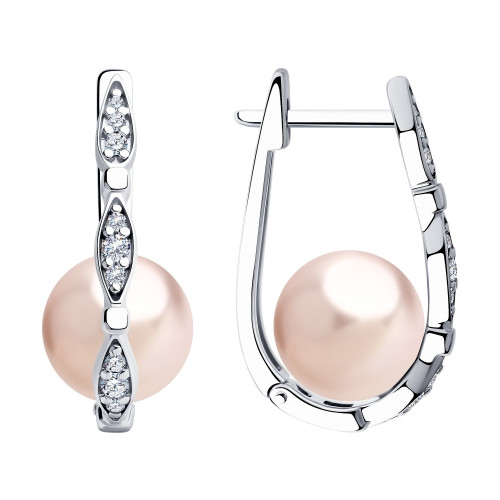 Серьги из серебра с жемчугом Swarovski и фианитами