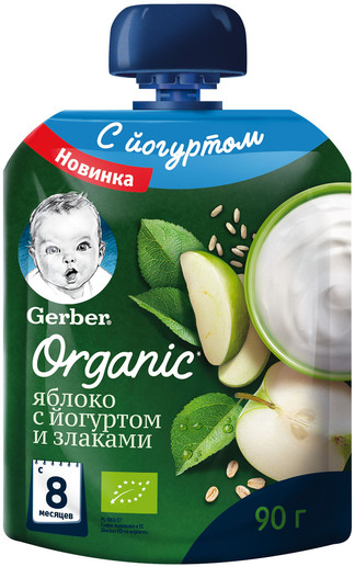 Пюре фруктово-йогуртное органическое «Яблоко со злаками»