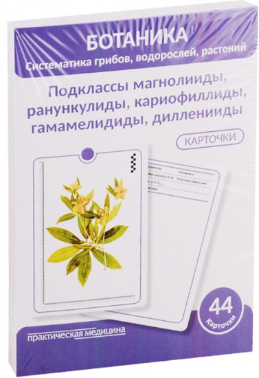 Ботаника. Систематика грибов, водорослей, растений. Подклассы магнолииды, ранункулиды, кариофиллиды, гамамелидиды, дилленииды. (Карточки 44 шт)