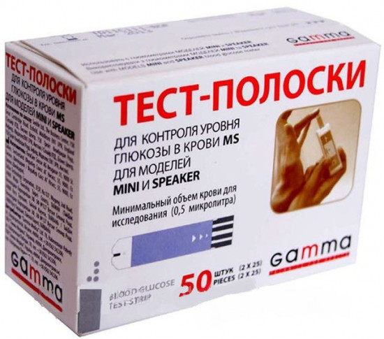 Тест-полоски для контроля уровня глюкозы в крови Gamma MS
