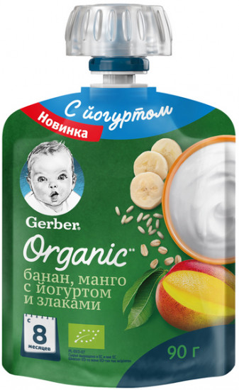 Пюре фруктово-йогуртное органическое «Банан, манго со злаками»