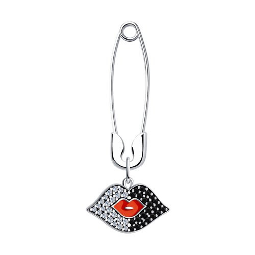 Серьга из серебра с фианитами и эмалью