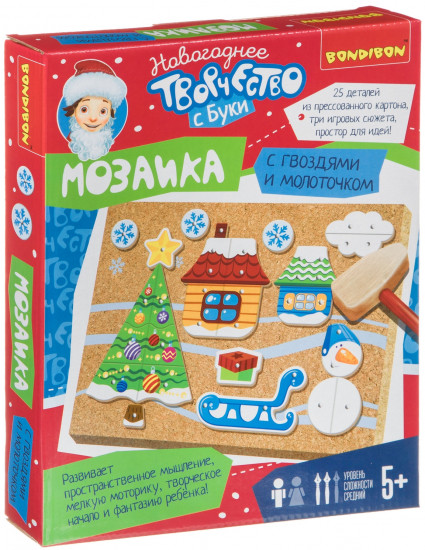 Набор для творчества «Мозаика с гвоздями и молоточком новогодняя»