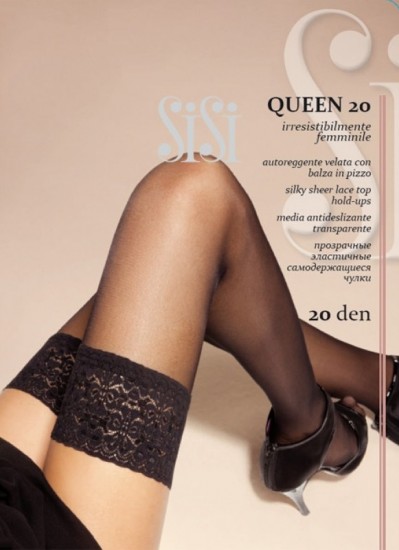 Прозрачные эластичные чулки "Queen 20" (nero, 20 DEN)