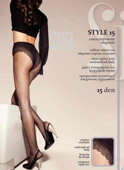 Прозрачные колготки с ажурными трусиками "Style 15" (miele, 15 DEN)