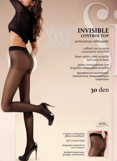Колготки с утяжкой «SiSi Invisible Control Top 30» (nero, 30 den)