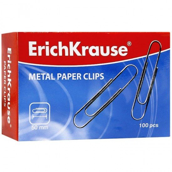 Скрепки металлические «ErichKrause», 100 штук, 50 мм
