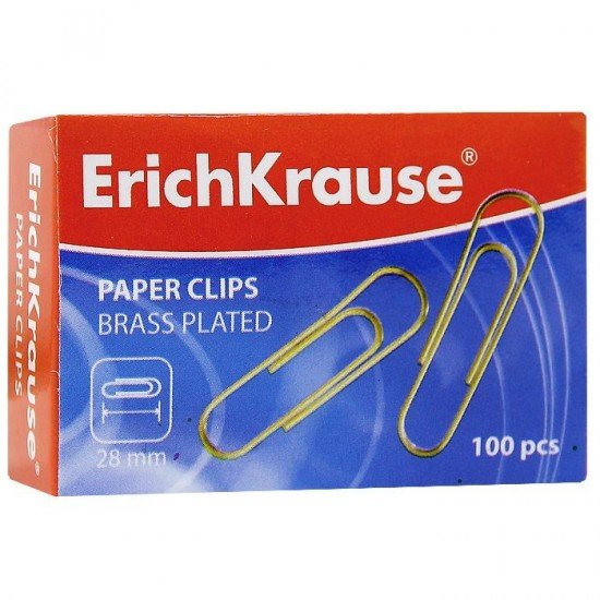 Скрепки омедненные «ErichKrause», 100 штук, 28 мм