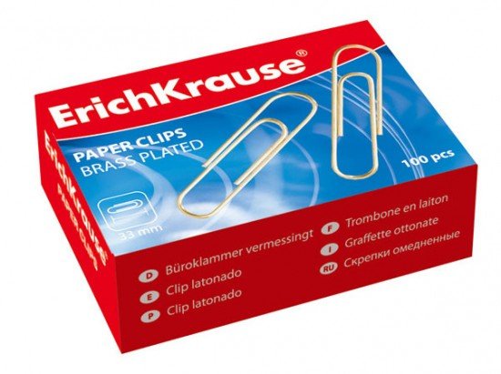 Скрепки омедненные «ErichKrause», 100 штук, 33 мм