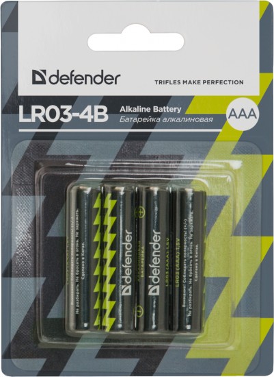 Батарея LR03 AAA «Defender» Alkaline LR03-4B, 4 штуки