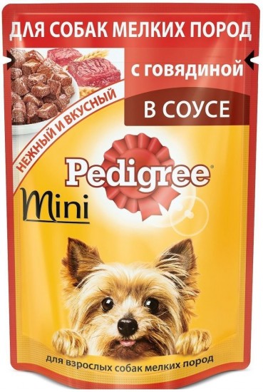 Консервы для взрослых собак мелких пород «Pedigree» с говядиной в соусе (85 гр)
