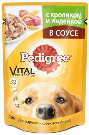 Консервы для взрослых собак «Pedigree» с кроликом и индейкой в соусе (100 гр)