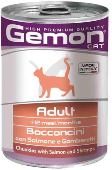 Корм для взрослых кошек Gemon «Кусочки в паштете» лосось и креветки