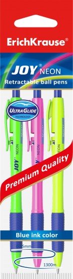 Ручка шариковая автоматическая JOY Neon (3 шт, синий)